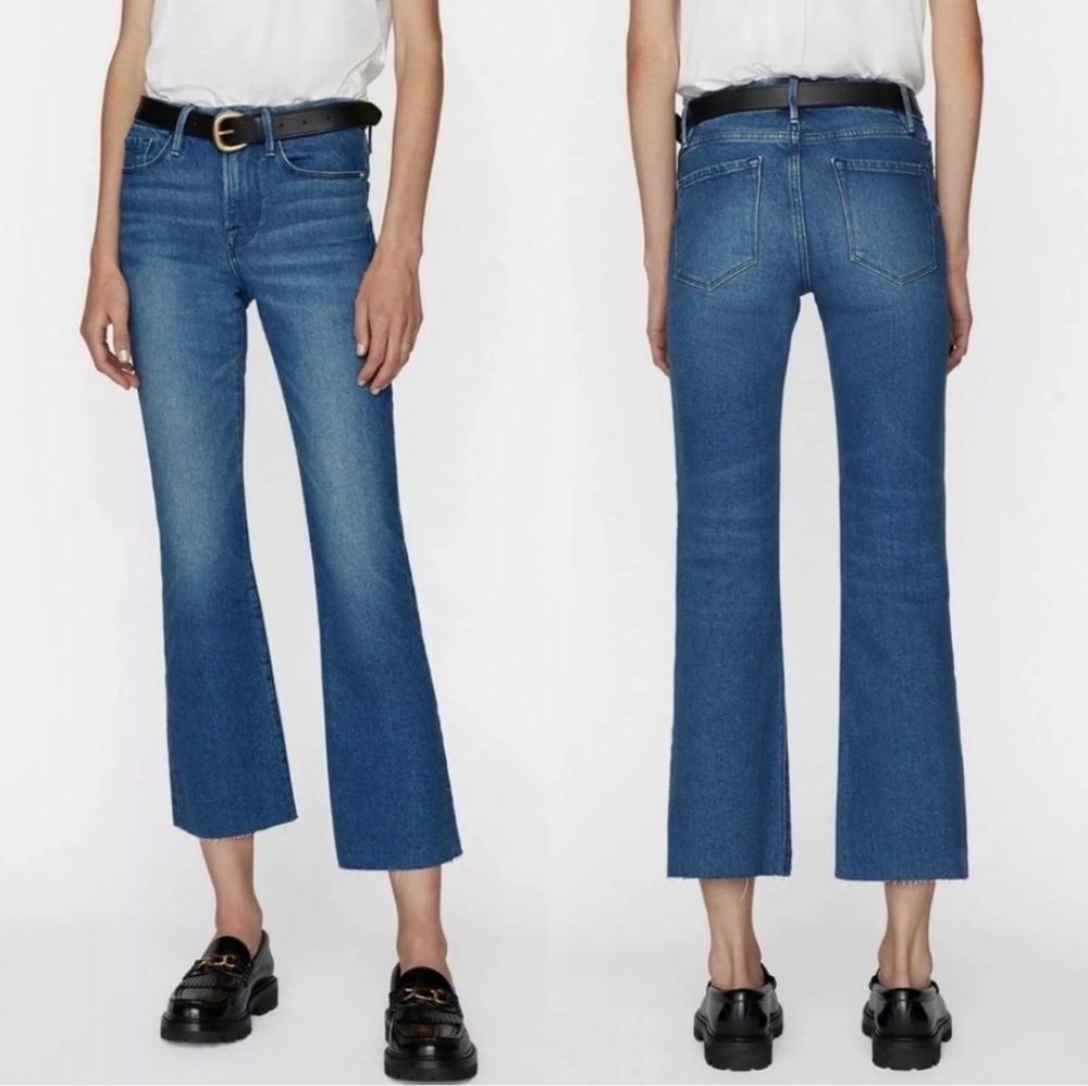 Frame Denim Le Crop Mini Boot Jeans  Huntdale LCMBRA118 Flare Leg Raw Hem Sz 27